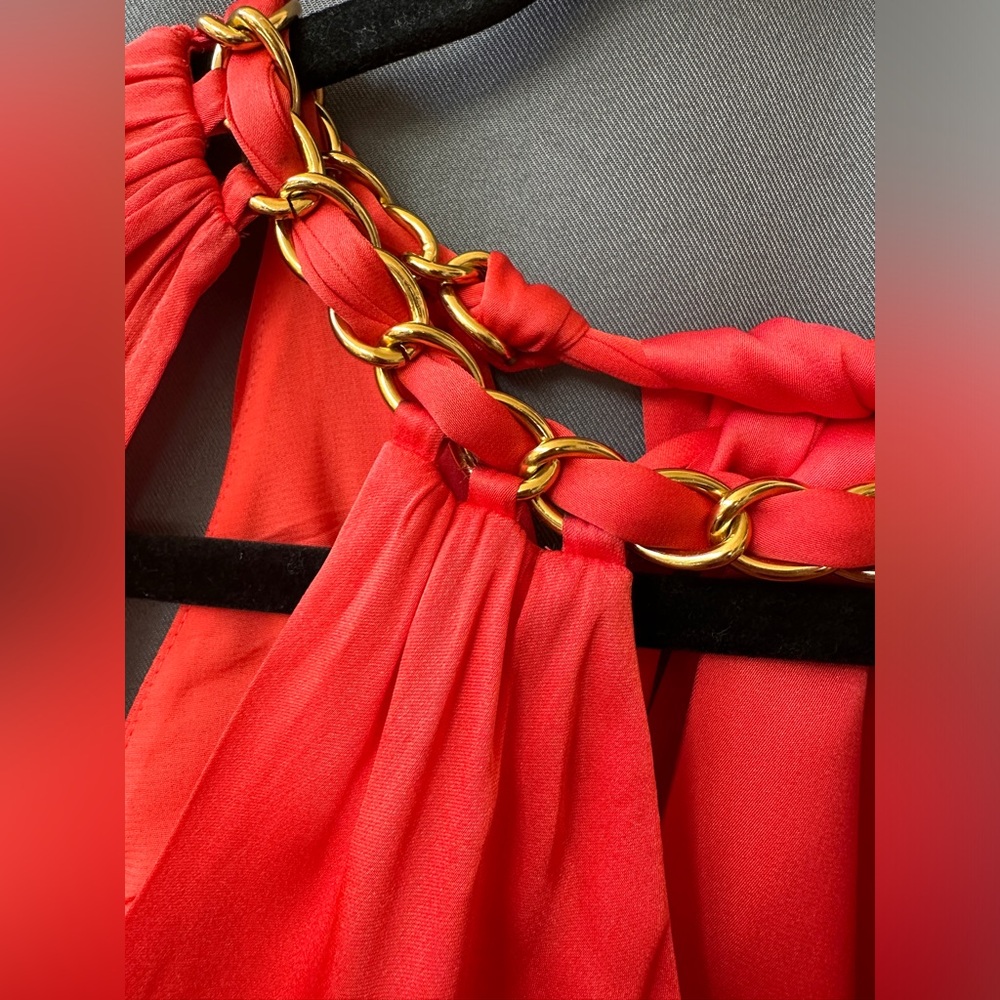 Veronica Beard silk blend, chain detail midi dress, sz 0, new, watermelon color - Picture 9 of 13